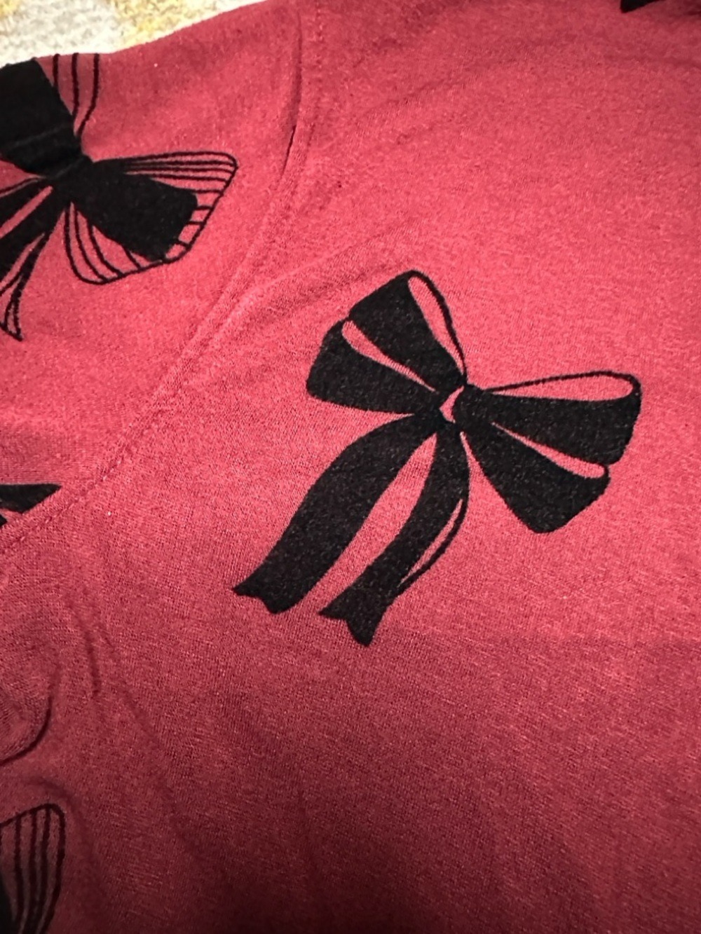 Jane & Delancey Sz Large Burgundy long sleeve shirt with bows - Picture 4 of 6